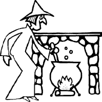 A coloring page of witches